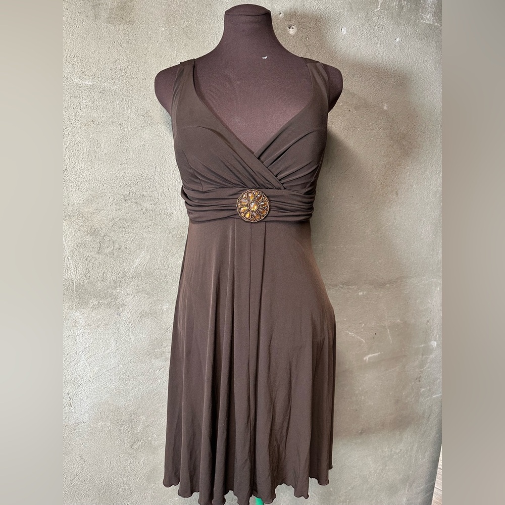 En Focus Womens Brown Sleeveless Fit & Flare Dress Size 14 FairyCore Y2k prom